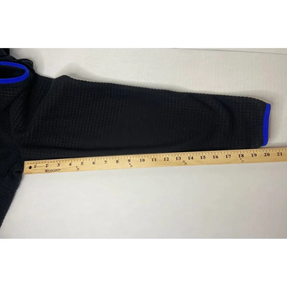 Lands End Black Fleece Jacket Mens Size Medium Zip Up Blue‎ Trim Textured